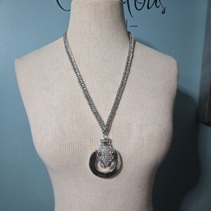 Stunning Silver-Tone Panther Crystal Pendant Necklace